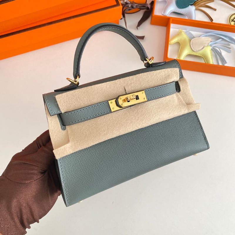 Hermes Kelly Mini 2nd Generation 22EP 63 Almond Green Gold Button